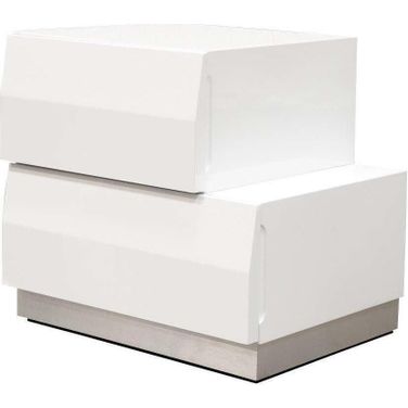 Spain 2 Drawer Poplar Wood Bedroom Nightstand In White And Silver Base