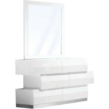 Spain 2 Piece Poplar Wood Dresser And Mirror Set In White And Silver Base