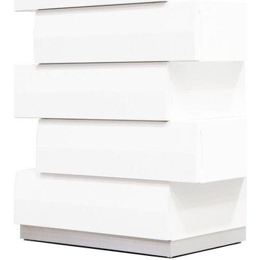 Spain 5 Drawer Poplar Wood Bedroom Chest In White And Silver Base
