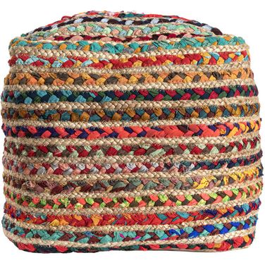 Sparo Striped Hand-Braided Jute/Polyester Square Ottoman Pouf In Multi and Natural
