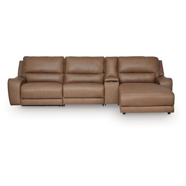 Spear Hill 4-Piece Reclining Sectional with RAF Chaise and Storage Console In Caramel