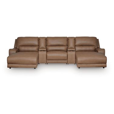 Spear Hill 5-Piece Reclining Sectional with Double Chaise and Storage Consoles In Caramel