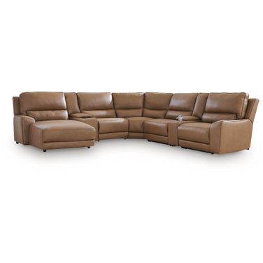 Spear Hill 7-Piece Reclining Sectional with LAF Chaise and Storage Consoles In Caramel