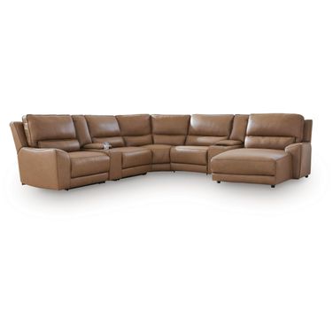 Spear Hill 7-Piece Reclining Sectional with RAF Chaise and Storage Consoles In Caramel