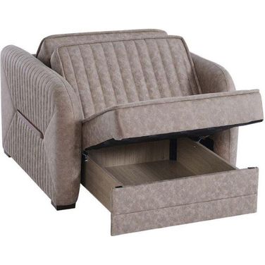 Speedy Upholstered Convertible Armchair with Storage In Light Beige