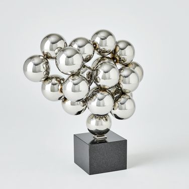 Sphere Sculpture In Nickel With Black Granite