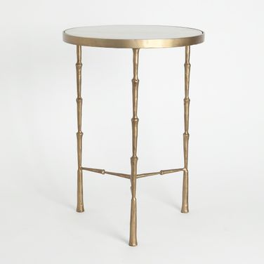 Spike Accent Table In Antique Brass With White Marble