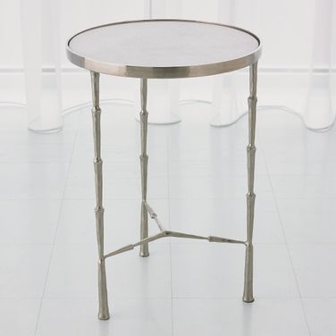 Spike Accent Table In Antique Nickel With White Marble