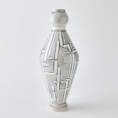 Spindle Large Painted Vase In Grey and Blue