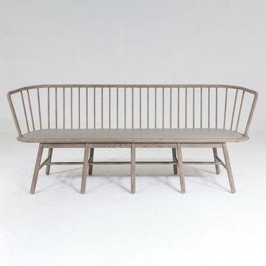 Spindle Long Bench In Grey Leather