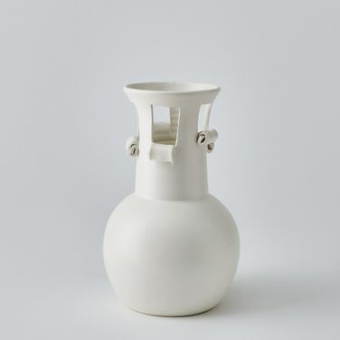Spiral Small Handle Vase In Matte White
