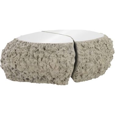 Split the Difference Coffee Table with Stainless Steel Surface In Ash Gray and Silver