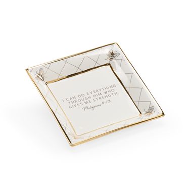 Square Bee Verse Plate In Cream and Gold
