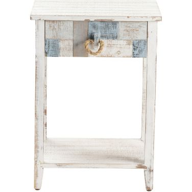 Square Fir Wood 1 Drawer End Table In Blue and White