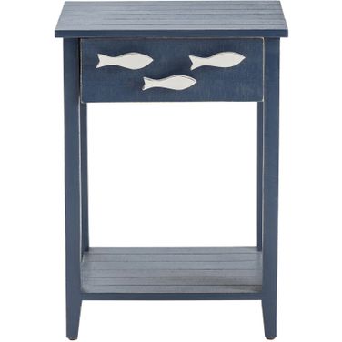 Square Fir Wood 1 Drawer End Table In Navy and White