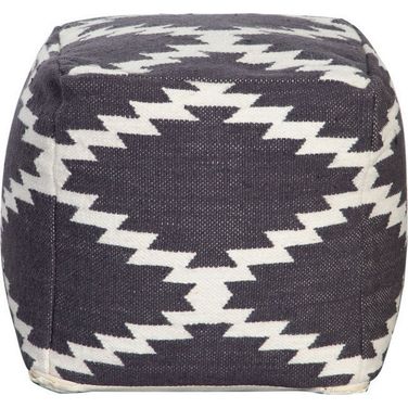 Square Pouf In White and Grey Pattern Wool