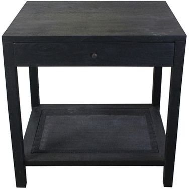 Square Solid Wood and Cane Accent/End Table In Espresso