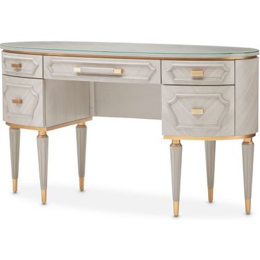 St. Charles Vanity Desk with Glass Top In Dove Gray