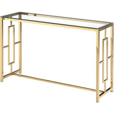 Stainless Steel And Glass Console Table In Clear And Gold Base