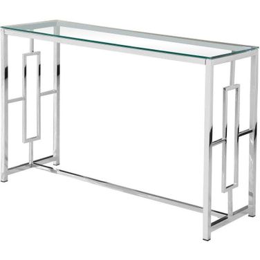 Stainless Steel And Glass Console Table In Silver Base And Clear