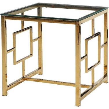 Stainless Steel And Glass End Table In Clear And Gold Base