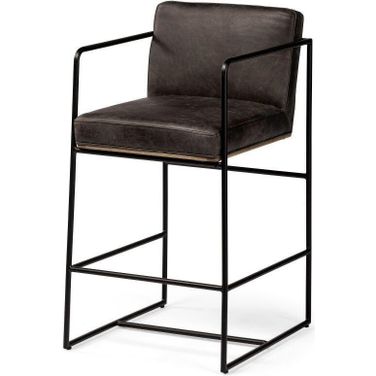 Stamford 36 Inch Total Height Black Leather Seat With Wood Back And Metal Frame Counter Stool