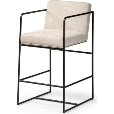 Stamford 36 Inch Total Height Light Beige Upholstered Seat With Wood Back And Metal Frame Counter Stool