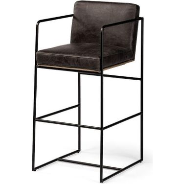Stamford 40 Inch Total Height Black Leather Seat With Wood Back And Metal Frame Bar Stool