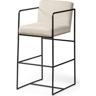Stamford 40 Inch Total Height Light Beige Upholstered Seat With Wood Back And Metal Frame Bar Stool
