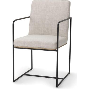 Stamford Beige Upholstered Seat With Wood Back And Black Metal Frame Dining Chair With Arms