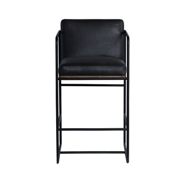 Stamford Leather Seat Counter Stool with Wood Back and Metal Frame In Black