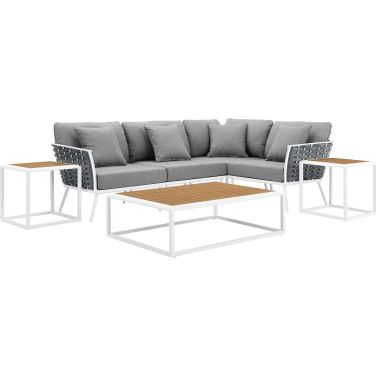 Stance 7 Piece Outdoor Patio Aluminum Sectional Sofa Set In Grey