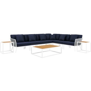 Stance 9 Piece Aluminum Outdoor Patio Sectional Sofa Set In White Navy