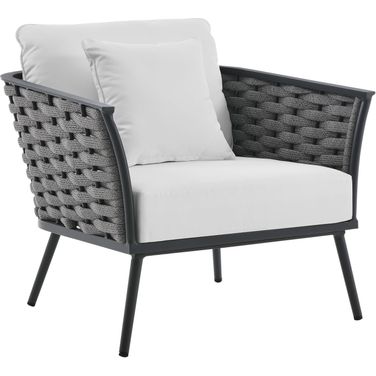 Stance Outdoor Patio Aluminum Arm Chair In White And Grey