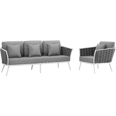 Stance White and Gray 2 Piece Outdoor Patio Aluminum Sectional Sofa Set EEI-3164-WHI-GRY-SET