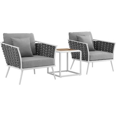 Stance White and Gray 3 Piece Outdoor Patio Aluminum Sectional Sofa Set EEI-3163-WHI-GRY-SET