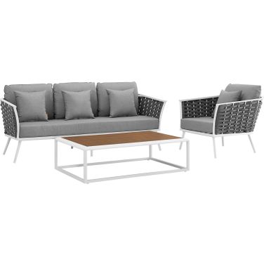 Stance White and Gray 3 Piece Outdoor Patio Aluminum Sectional Sofa Set EEI-3166-WHI-GRY-SET