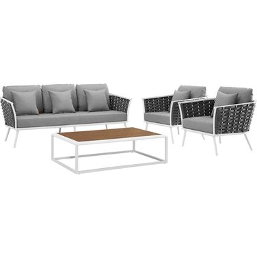 Stance White and Gray 4 Piece Outdoor Patio Aluminum Sectional Sofa Set EEI-3167-WHI-GRY-SET