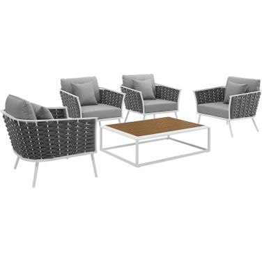 Stance White and Gray 5 Piece Outdoor Patio Aluminum Sectional Sofa Set EEI-3321-WHI-GRY-SET