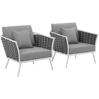 Stance White and Gray Arm Chair Outdoor Patio Aluminum Set of 2