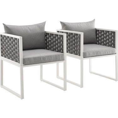 Stance White and Gray Dining Arm Chair Outdoor Patio Aluminum Set of 2