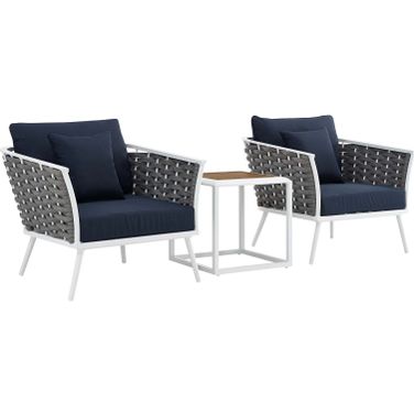 Stance White Navy 3 Piece Outdoor Patio Aluminum Sectional Sofa Set EEI-3163-WHI-NAV-SET