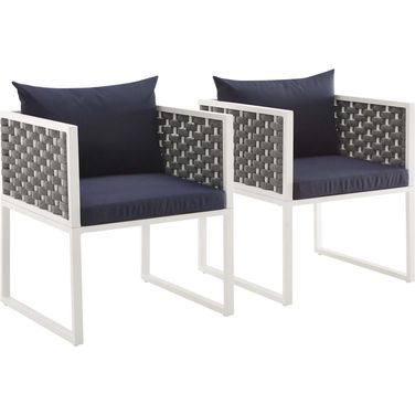 Stance White Navy Dining Arm Chair Outdoor Patio Aluminum Set of 2