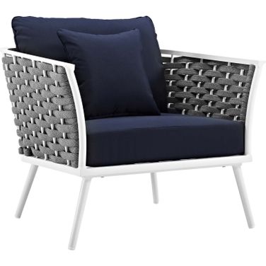 Stance White Navy Outdoor Patio Aluminum Arm Chair