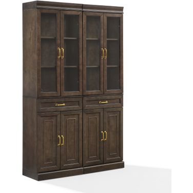 Stanton 2 Piece Glass Door Kitchen Storage Pantry Cabinet Set In Coffee