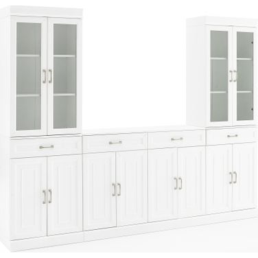 Stanton 3-Piece Sideboard and Glass Door Pantry Set In White