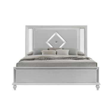 Stardust Eastern King Upholstered Bed In White and Gray