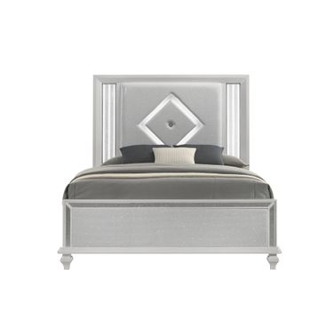 Stardust Queen Upholstered Bed In White and Gray