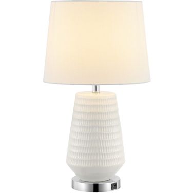 Stark 20.5 Inch White Ceramic and Iron Table Lamp with Usb Port