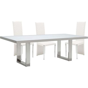 State St. Glossy White Rectangular Glass Top Dining Room Set
